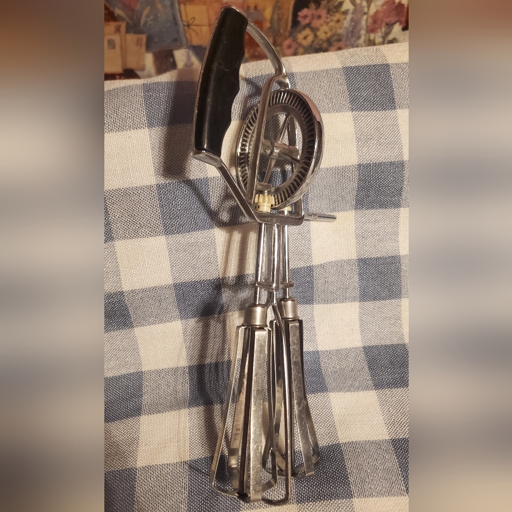Vintage Handheld Egg Beater, Stainless Steel, Made In Hong Kong